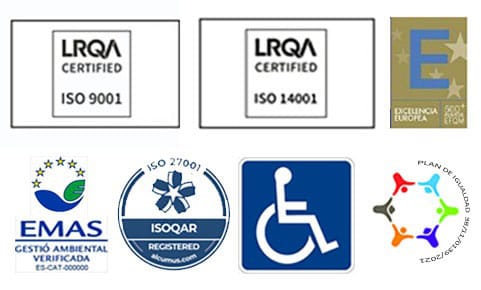 ISO 9001, ISO 14001, Excelencia Europea, EMAS, ISO 27001 y plan de igualdad